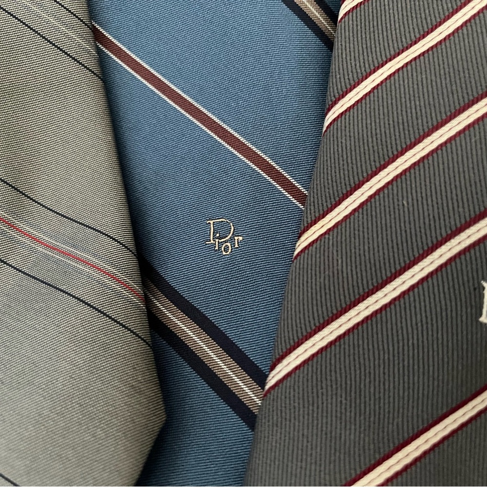 CHRISTIAN DIOR (3) Stripped Tie (s) Bundle Grey Blue for Men - Picture 2 of 5